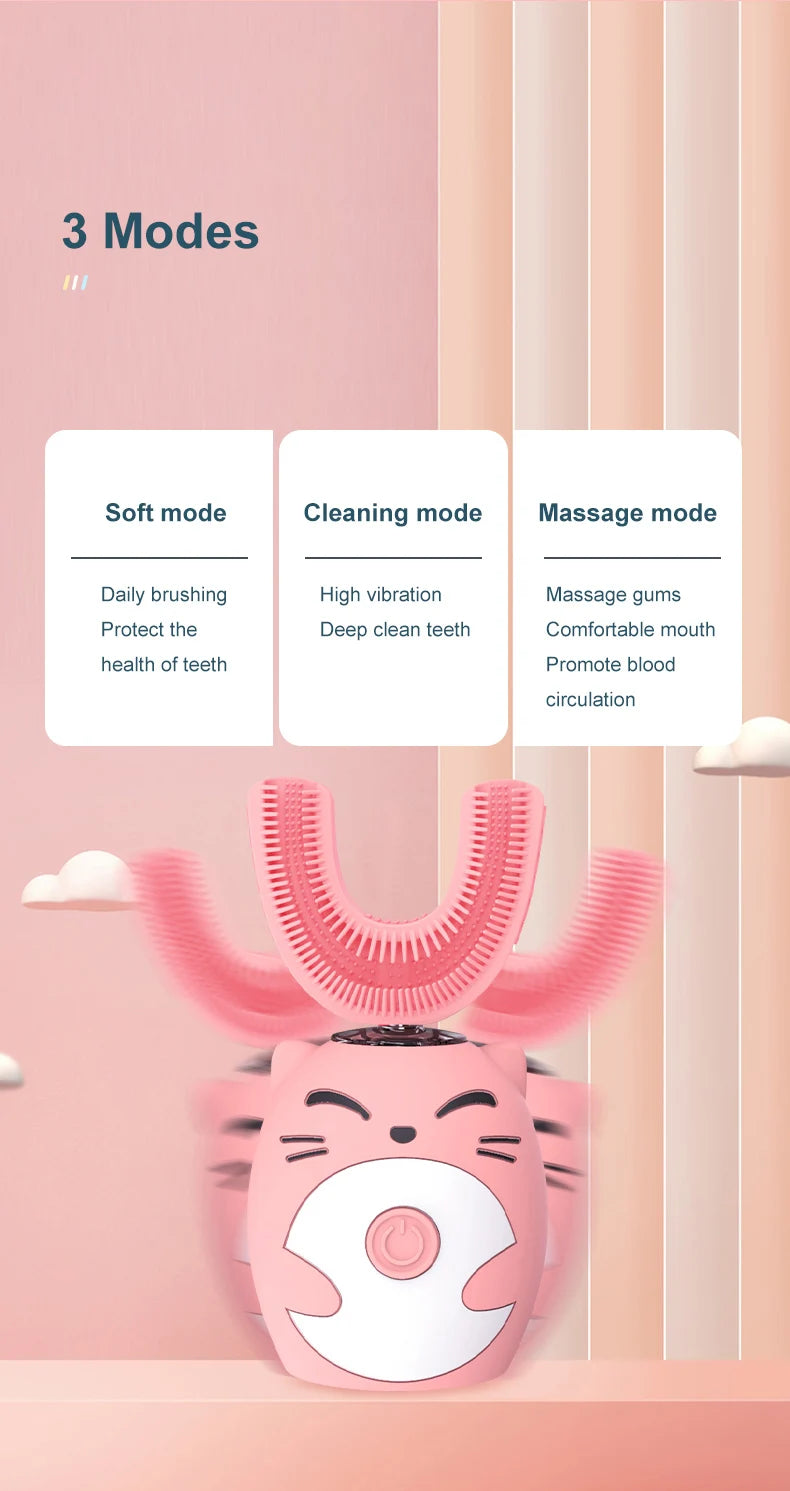Kid's U-Type Electric Toothbrush - 360° Silicone Head